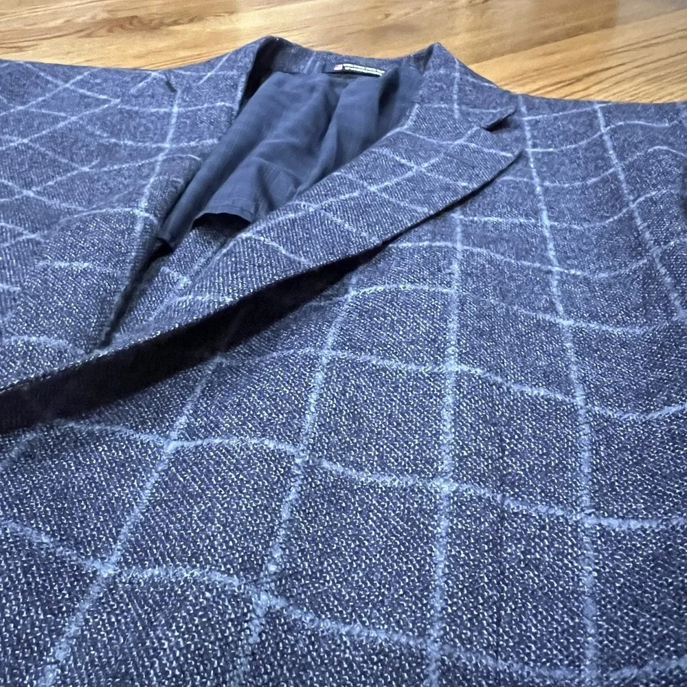 Hart Schaffner Marx Blazer Mens 44L Blue Plaid Sport Coat 2 Button Made in USA‎